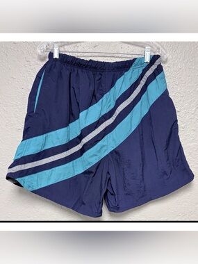 VTG 90s Basic Editions Windbreaker Shorts L Retro Geometric Swishy Swim Trunks
